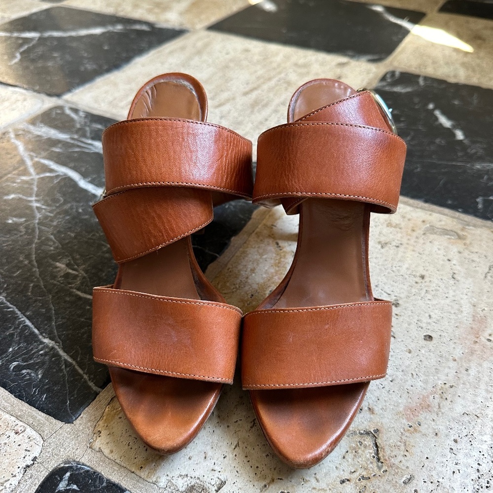 Balenciaga Wide Strap Leather Heels